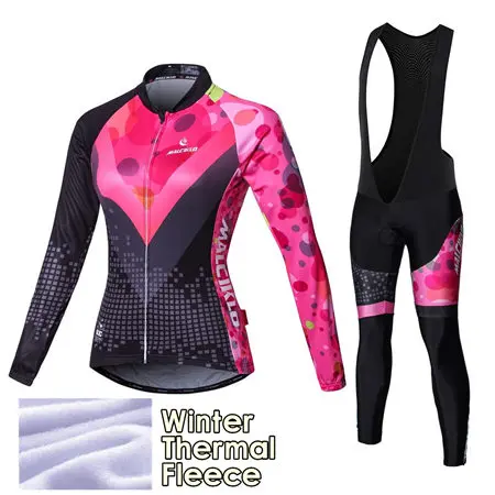 Jersey and BIB Pants Malciklo зимняя велосипедная Джерси с длинным рукавом из теплого флиса Invierno Mujer Женская одежда для велоспорта+ комбинезон комплекты для велоспорта - Цвет: Jersey and BIB Pants
