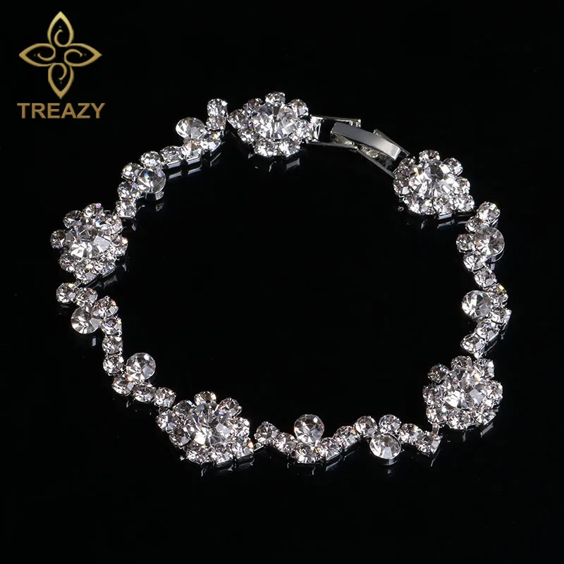 Style 18 TREAZY Серебряный Цвет Кристалл Браслеты для женщин цветочные свадебные браслеты и браслеты Свадебные обручальные ювелирные изделия - Окраска металла: Style 18