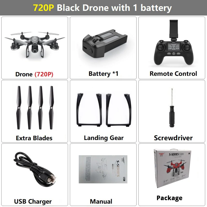 Set1 720P Black 1B LAUMOX S30W gps Дрон динамический Дрон FPV Дрон с широкоугольной камерой 1080P Профессиональный Радиоуправляемый квадрокоптер Дрон VS X8 Pro X8pro - Цвет: Set1 720P Black 1B