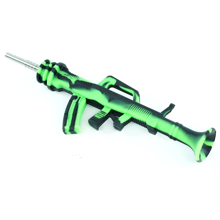 5 шт. AK47 дизайн курительная трубка силиконовый NC комплект Небьющийся силиконовый Dab масло Rig концентрат с титановым гвоздем - Цвет: green black
