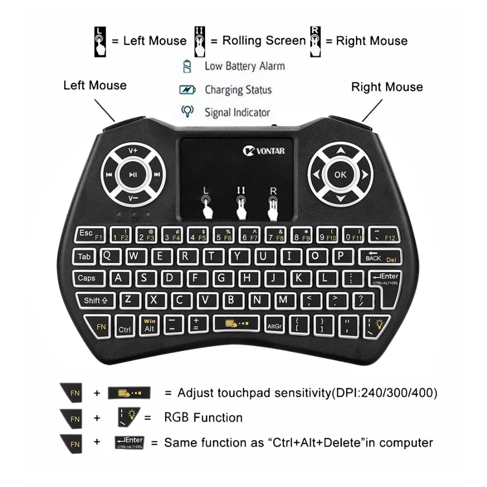 VONTAR i9 клавиатура с подсветкой Беспроводная клавиатура Английский Русский RGB Air mouse с тачпадом пульт дистанционного управления для Android tv Box PC