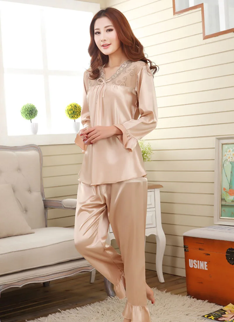 Парные пижамные комплекты из искусственного шелка для женщин женские пижамы
