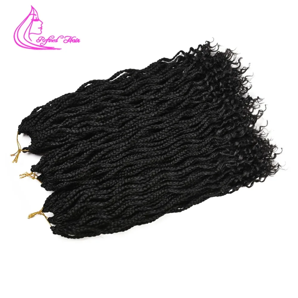 Refined Hair Synthetic Crochet Box Braids Ombre Kanekalon Fiber Braiding Extensions Black Brown Burgundy 24Roots/pc |