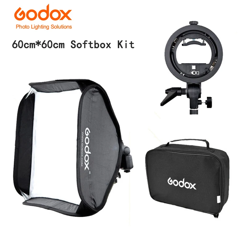 Godox S образный кронштейн для вспышки Bowens держатель с 60x60 см складной софтбокс