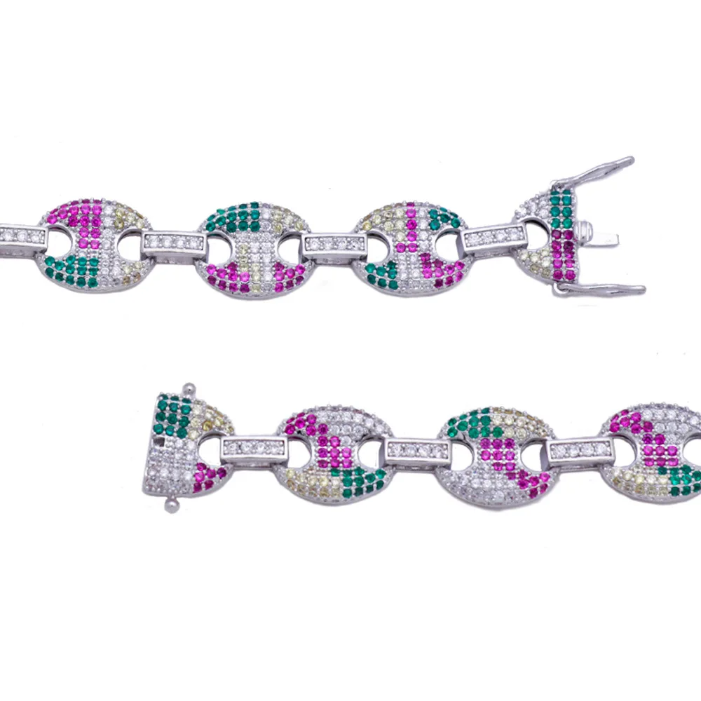 Микро с инкрустацией AAA фианиты Iced Out кофейные бобы пышные морские цепи браслеты для мужчин хип хоп Bling CZ браслеты мужские ювелирные изделия