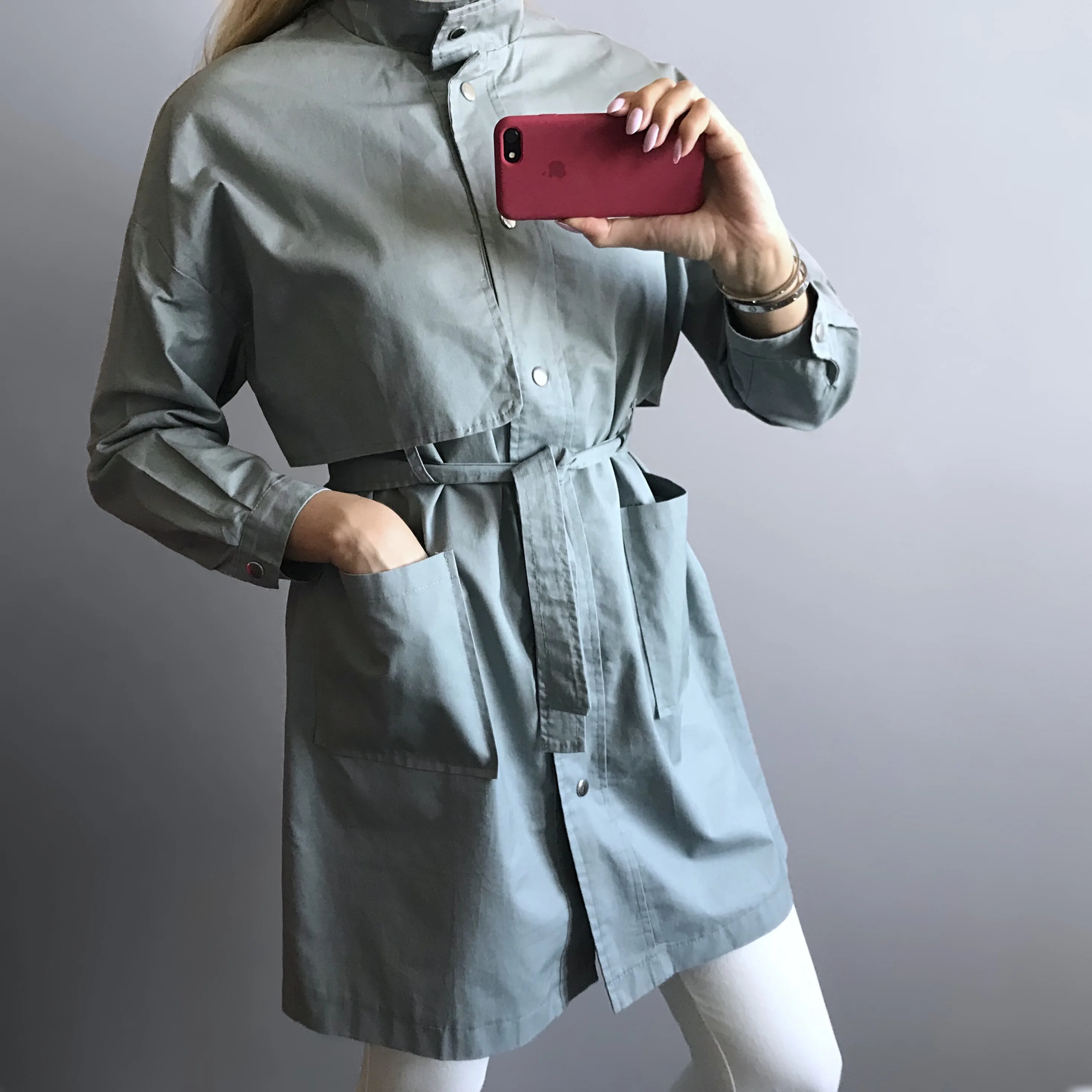 FATIKA женский классический однотонный Тренч со стоячим воротником и поясом