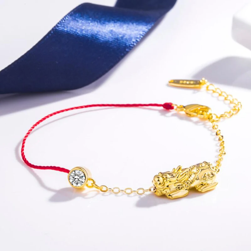 KOFSAC Vintage 925 Sterling Silver Bracelets For Women Jewelry Shiny Gold Kirin Red Rope Bracelet Lady Anniversary Accessories | Украшения