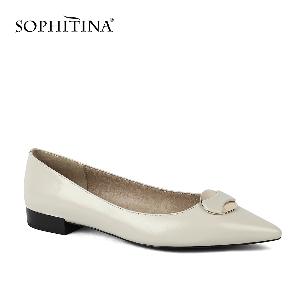 

SOPHITINA Elegant Ladies Flats Casual Pointed Toe Spring Autumn Shallow Genuine Leather Flats Shoes Low Heels Shoes Women MC148