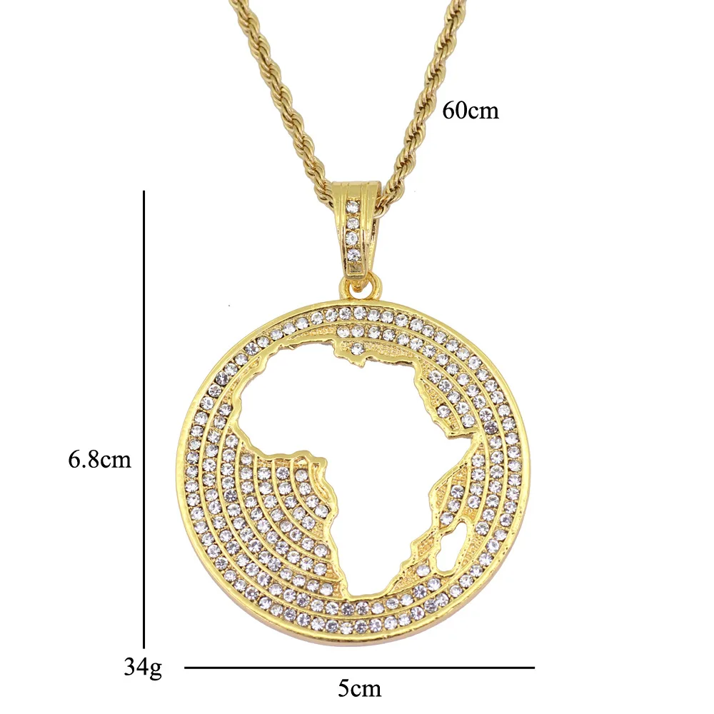 2018 ювелирные изделия в стиле хип хоп Кристальные полые африканские карты круглая