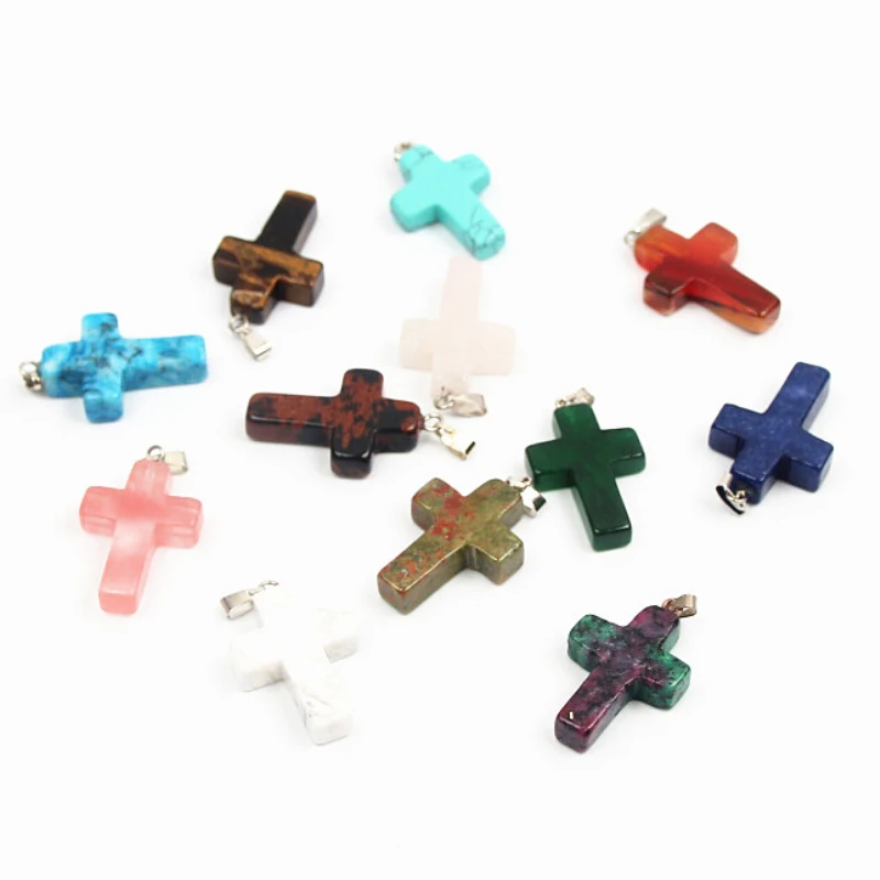 Кресты Форма Аксессуары 12 шт. натуральный Комбинации камень Бусины Талисманы