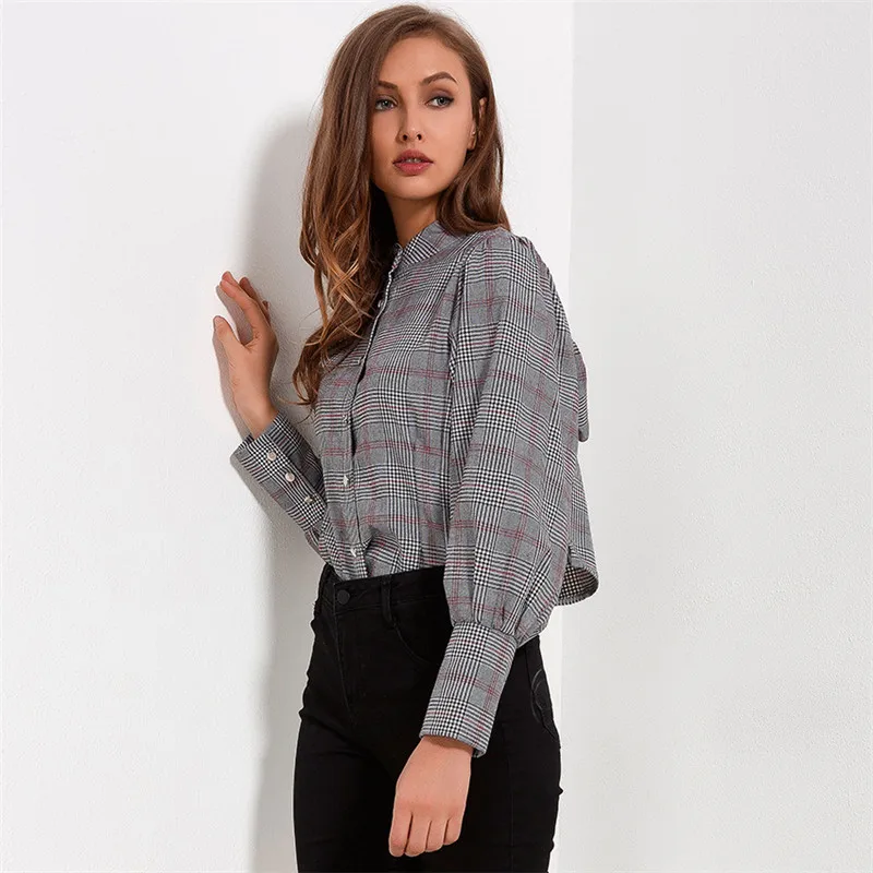 Рубашка женская весенняя с рукавом фонариком|kimono blouse|plaid blouseblouse fashion |