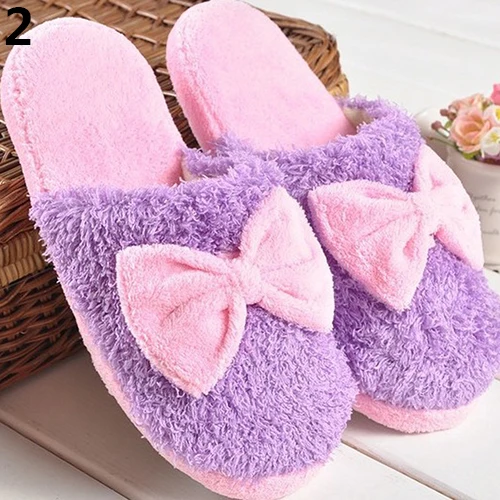 Женские зимние теплые мягкие домашние Нескользящие тапочки с бантом домашняя