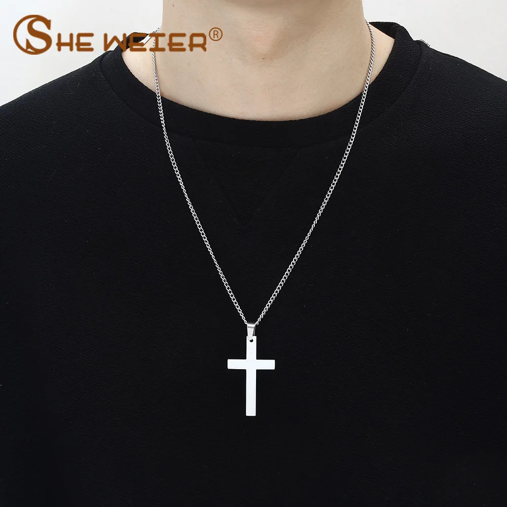 

SHE WEIER long necklaces & pendants neckless chain cross pendant men fashion jewelry gold stainless steel bijoux women