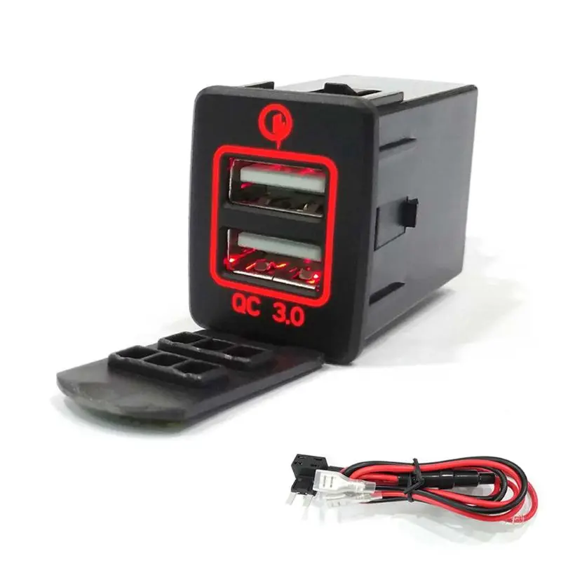 Красный 30x23,5 мм 12 В Quick Charge 3,0 устройство для автомобиля с двумя портами USB Зарядное устройство Мощность адаптер для Nissan смарт-телефонов и планшетных - Название цвета: Красный
