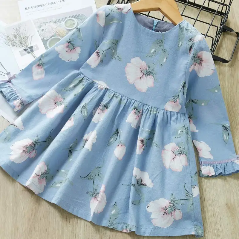 Blue AZ1041 Bear leader/платье для девочек; коллекция года; осеннее стильное платье принцессы; одежда для детей с длинными рукавами и бантом в полоску; Дизайнерская одежда для девочек - Цвет: Blue AZ1041