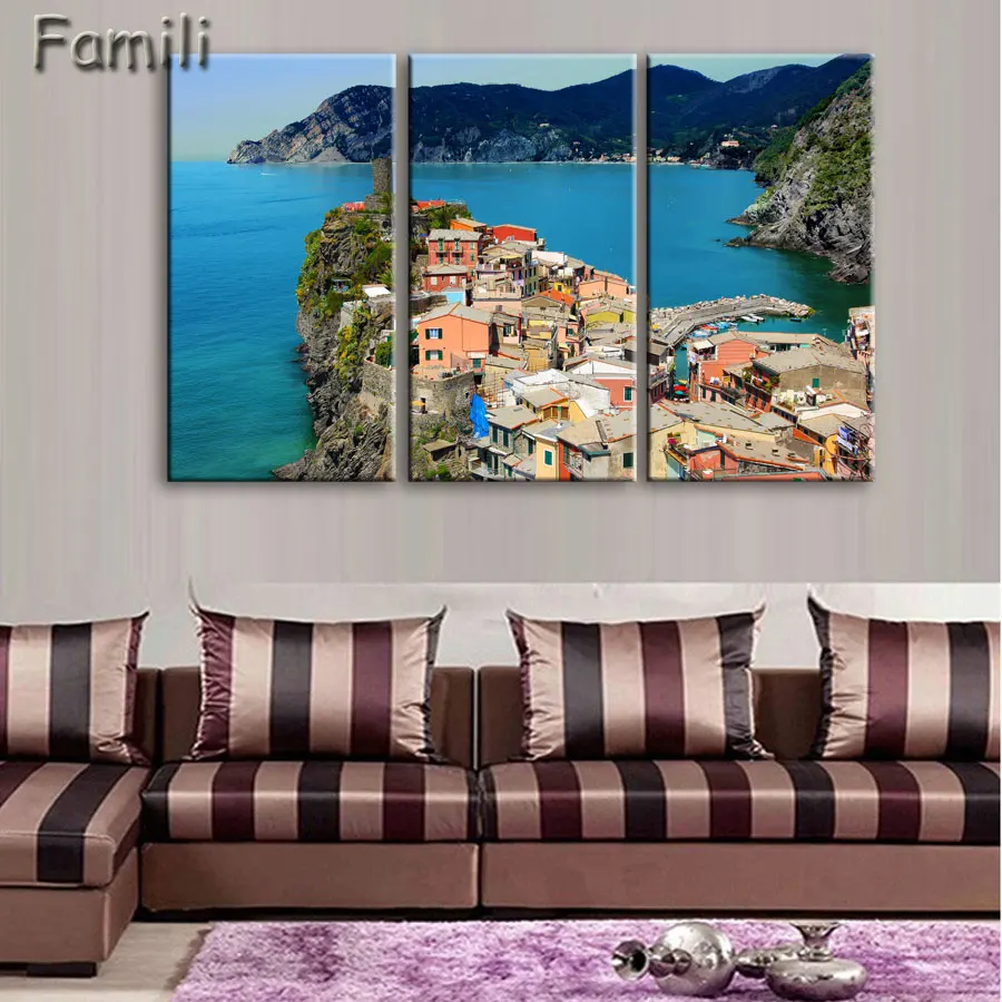 3pcs Italy Cinque Tere Home Decor Oil Painting on Canvas Wall Art Gift HD Print Waterproof Picture No Framed canvas paint | Дом и сад