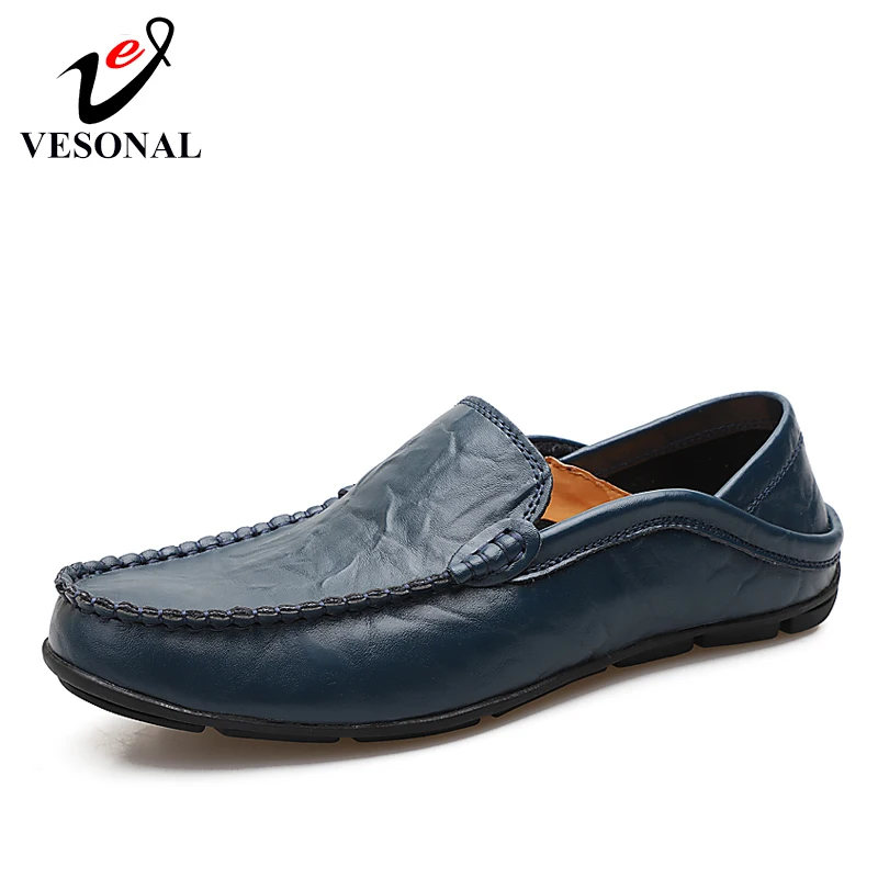 VESONAL 2019 Summer Breathable Genuine Leather Men Shoes Loafers Male Moccasins Flats Casual Boat Driver Soft Footwear Driving | Обувь