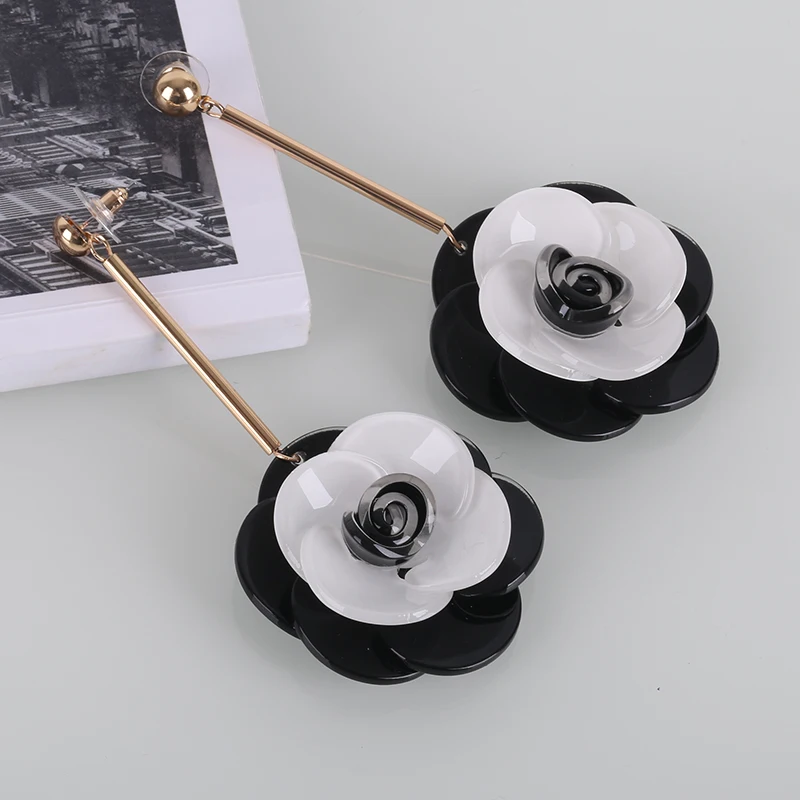 Temperament Big Acrylic Rose Flower Drop Earrings For Women Bohemian Holiday Party Jewelry Red Green White/Black | Украшения и
