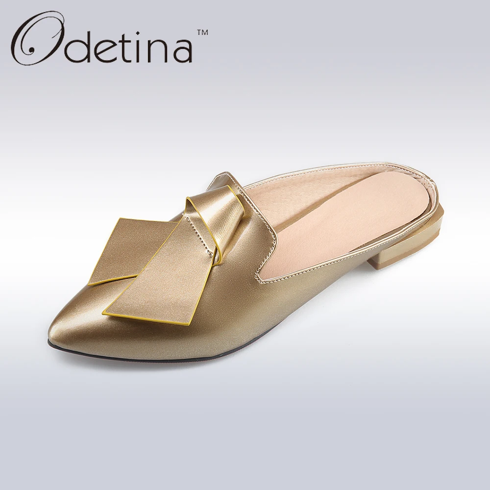 Odetina/2018 г. летние Для женщин бантом Slingback обувь на плоской подошве острый носок без