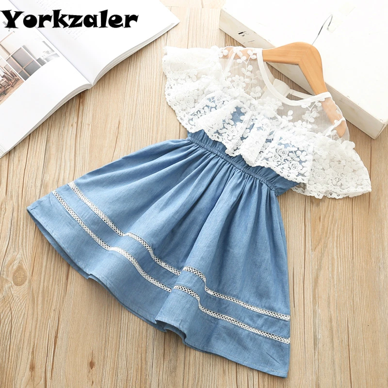 2019 Brand Girls Summer Dress Fashion Lace Princess Basic Clothes Blue High Quality Kids Girl for 3-7 years Old | Детская одежда и