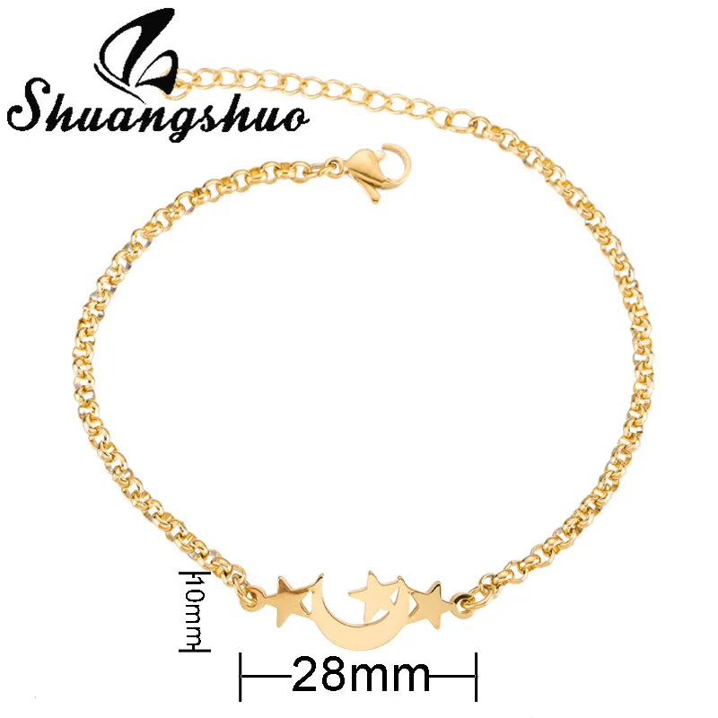Bracelet SL147 Shuangshuo браслеты с сердечками из нержавеющей стали для пары Moon Star золотая цепочка ювелирный браслет женские свадебные подарки pulsera - Окраска металла: Bracelet SL147