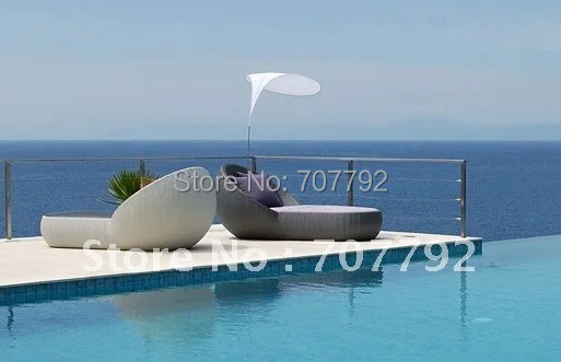 Элегантный наружный синтетический ротанговый Фотофон с тенем|sun loungers|poolside