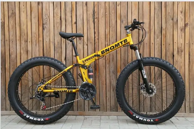 Складной Снежный велосипед с двойной подвеской, fat bike 26er, 26*4,0 дюймов 7 21 27 30 скоростей, 26*17 fat велосипеды пляж/снег горный велосипед - Цвет: Golden