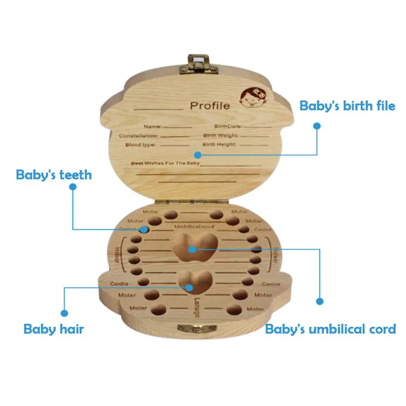 Caja de madera para guardar el cord&oacute;n Umbilical del beb&eacute;, almacenamiento creativo en ingl&eacute;s, espa&ntilde;ol, franc&eacute;s, ruso e italiano-1