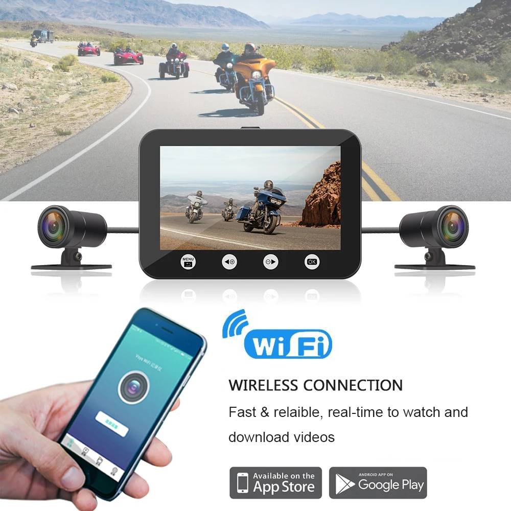 SYS VSYS P4.5 WiFi мотоциклетная видеорегистратор 1080P с двумя объективами Передняя и задняя 4,5 ''ЖК-водонепроницаемая мотоциклетная камера DVR система