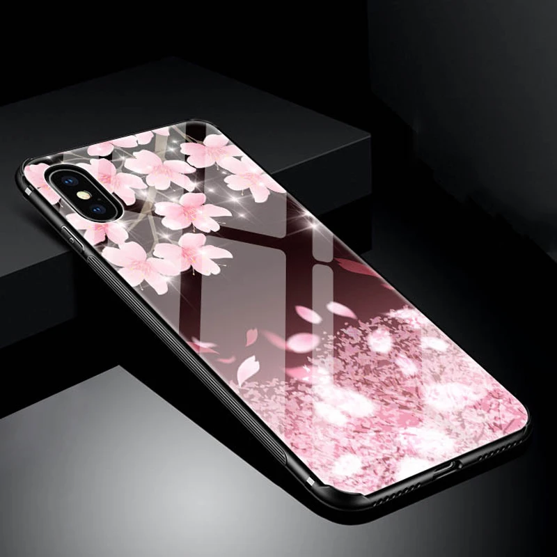 Стеклянный чехол для телефона Sakura для iPhone XS MAX XR, чехол из закаленного стекла для iPhone X 8 7 6S 6 Plus, чехол для OPPO R15 R17 - Цвет: 1
