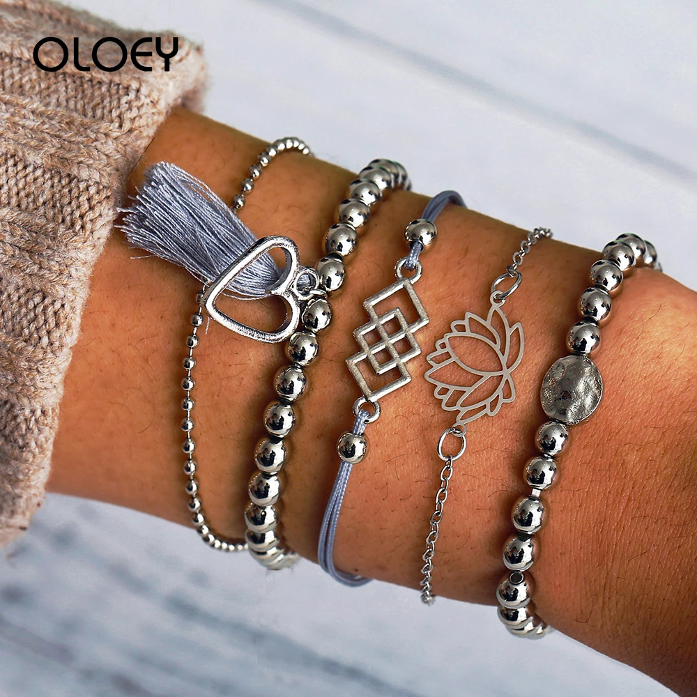 OLOEY 5 шт./компл. женский браслет Новые богемные бусины браслеты из металлического
