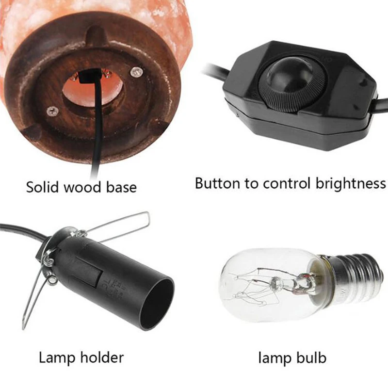 

1-2kg/pcs New fashion Himalayan natural crystal salt lamp Air Purifying with Neem Wood Base, Bulb and Dimmer switch x 8pc