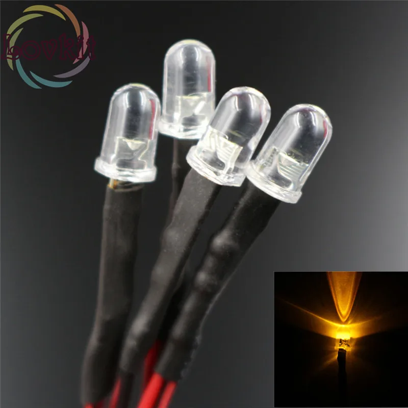 50pcs 5MM 12v Pre-Wired Resistor Round Top Yellow LED DC 20cm Emitting Diode DIY For car Lamp High Quality Wholesale Retail | Лампы и