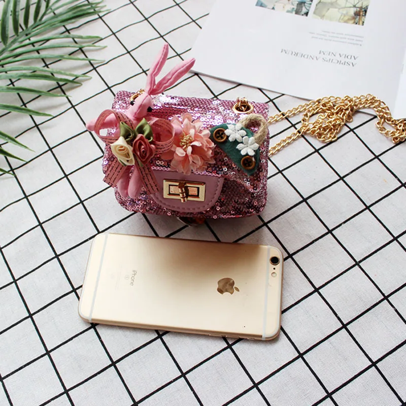 

PU leather Paillette cartoon rabbit children cute school bag kids travel small phone pouch money bag for kindergarten baby girls