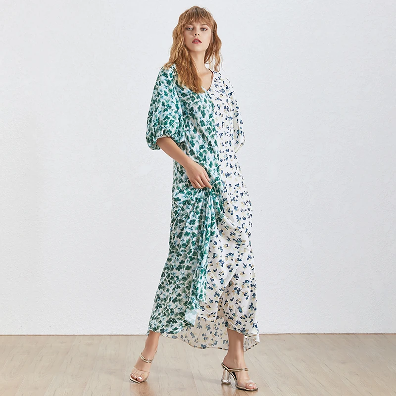 TWOTWINSTYLE летнее корейское женское платье с принтом v образный вырез половина