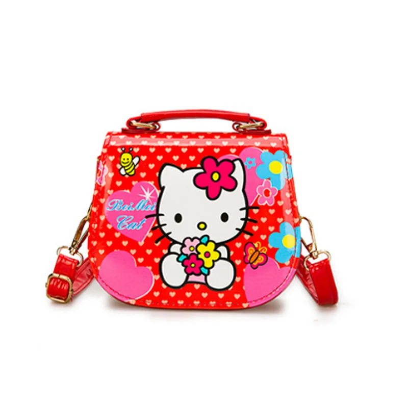Red Рисунок «Hello Kitty» мультфильм PU дети плечо Повседневное модные тонкие сумка Водонепроницаемый пользовательских диагонали для маленьких девочек KT плюшевый Кошелек - Цвет: Red