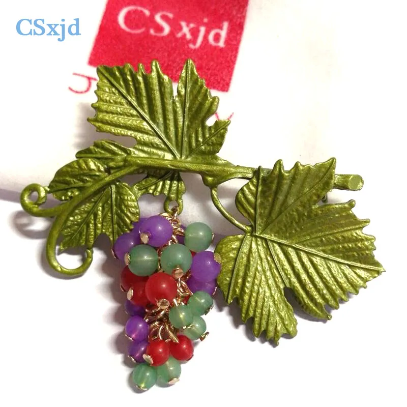 CSxjd Vintage Brooch Acrylic purple grape green leaf branches colorful brooches ladies pins | Украшения и аксессуары
