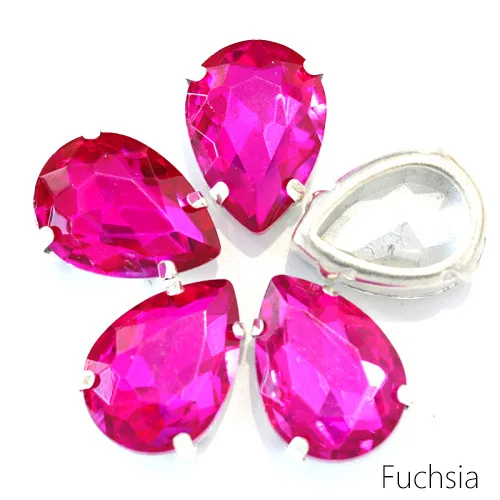 fuchsia 5 размеров красочные стеклянные каплевидные красные пришивные стразы с полым клешом хрустальные пришивные стразы для свадебного платья Y1903 - Цвет: fuchsia