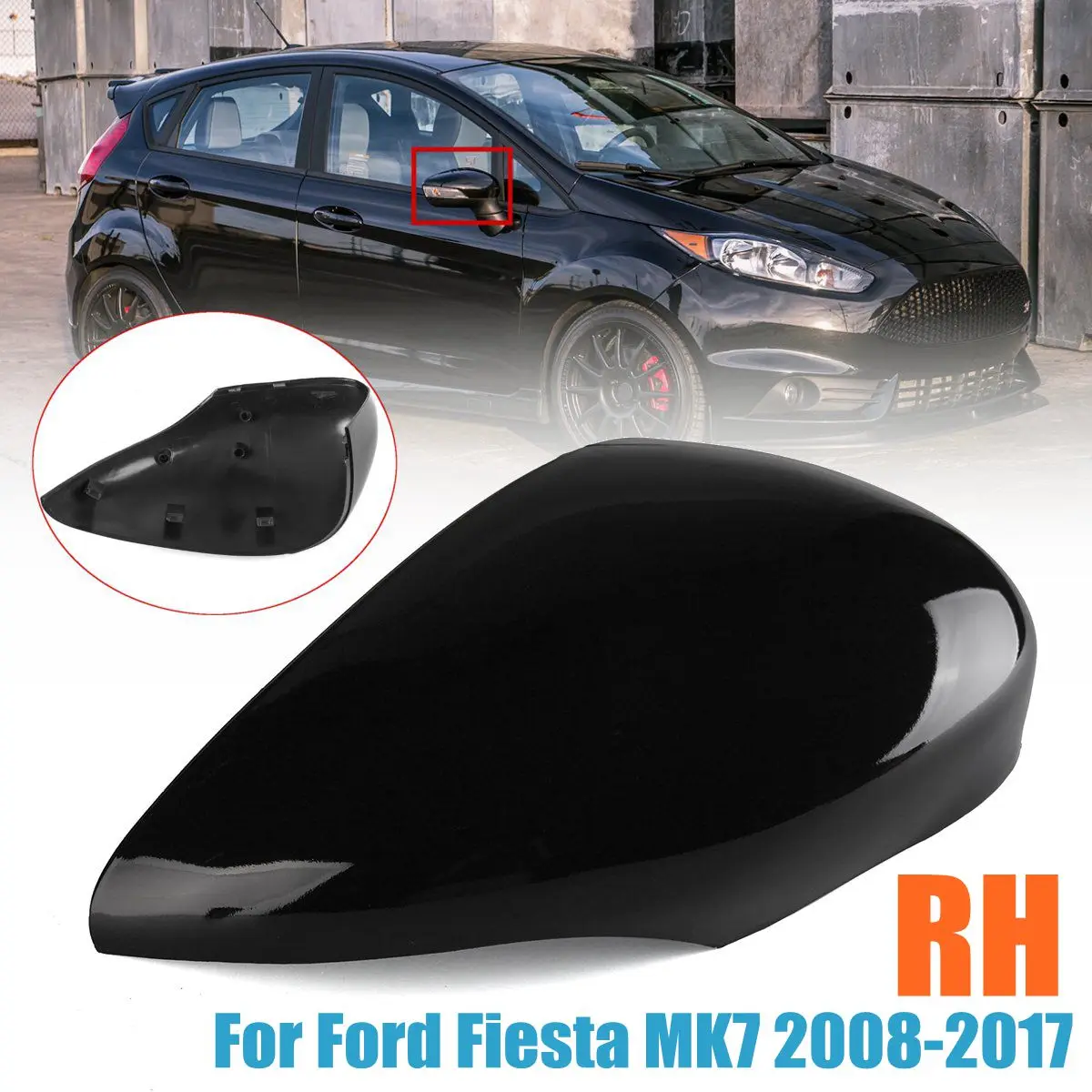 Gloss Black Right Левая Правая боковая крышка зеркала заднего вида рамка отделка и крышка крышки для Ford Fiesta MK7 2009 2010 2011 2012 2013 14-16 17 - Цвет: Gloss Black Right