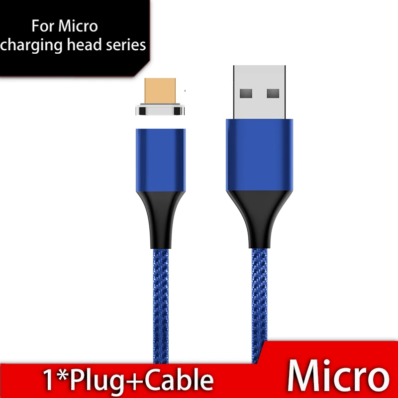 Магнитный usb-кабель 3A type C для быстрой зарядки, кабель Micro USB, магнитное зарядное устройство, usb-кабель iOS для samsung iPhone, Xiaomi, huawei, зарядка - Цвет: Blue Micro Cable