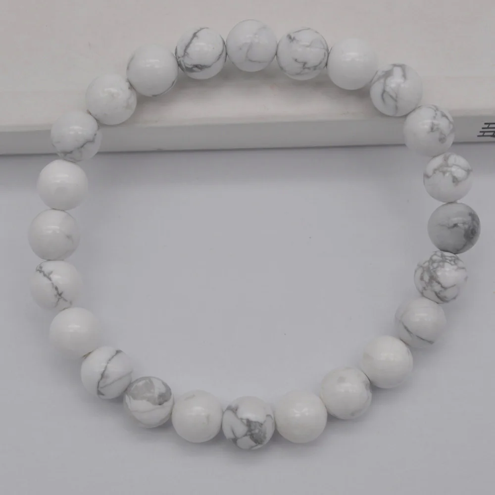 White Howlite 8 мм Howlite/Родонит/Песчаник/Сердолик/кристалл/Лабрадорит/тигровый глаз камень Бусины драгоценный камень браслет стрейч 8 дюймов ювелирные изделия - Окраска металла: White Howlite