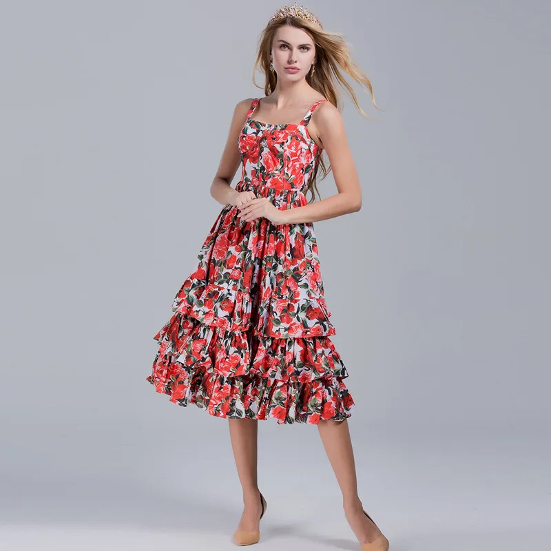 2017 весна лето женская с принтом розы в виде листка лотоса Нарядное платье без
