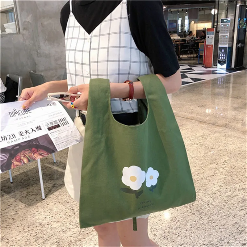Новые холщовые модные женские сумки для покупок с цветами Умные повседневные