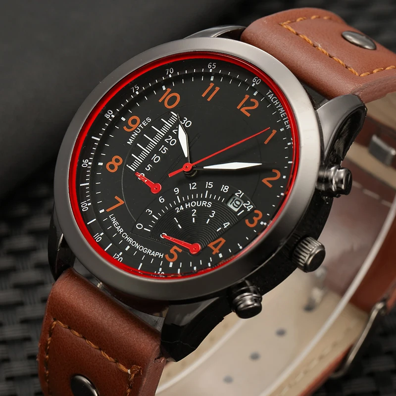 100 шт./лот XR Новое поступление модные мужские часы с кожаным ремешком без логотипа