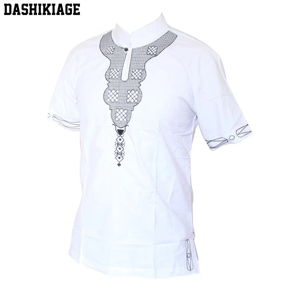 2 Dashikiage белая африканская мода Мужская уникальная высокое качество вышивка дизайн Повседневная футболка классная Одежда Топы - Цвет: 2