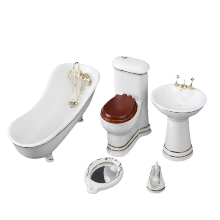 

White Hamamelidaceae 5 pcs 1:12 Scale Ceramic Bathroom For Miniature Dollhouse