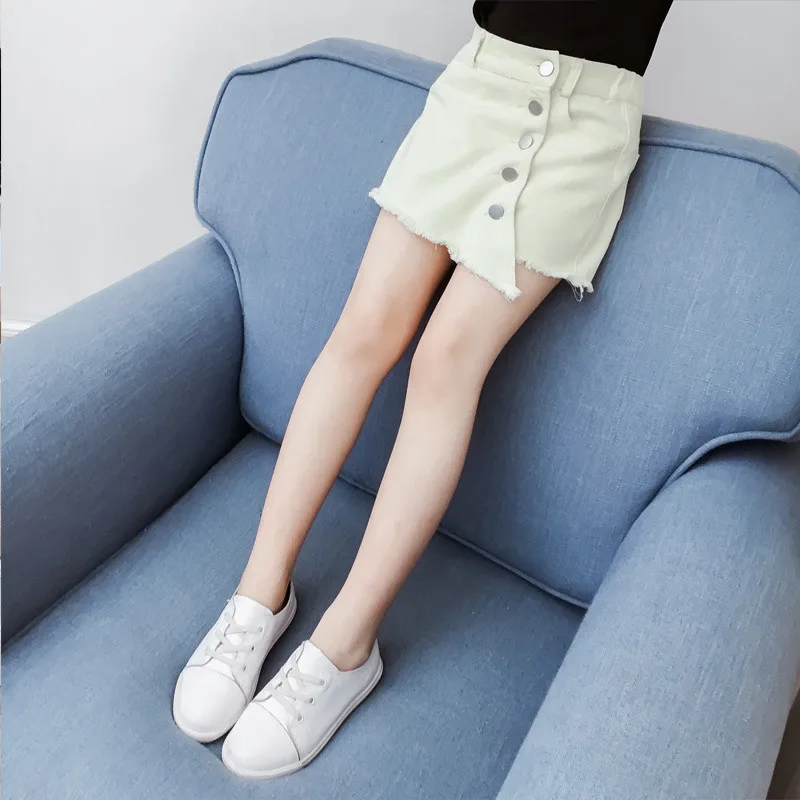 Детские джинсы для девочек шорты с кнопками черные бежевые джинсовые брюки