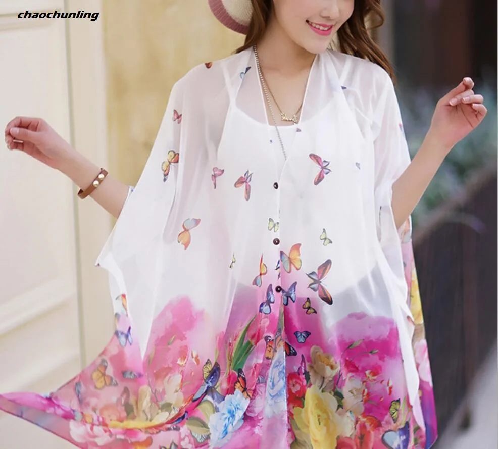 2017 пляжные шарф новый летний Для женщин длинные цветочные печати шифон пляж