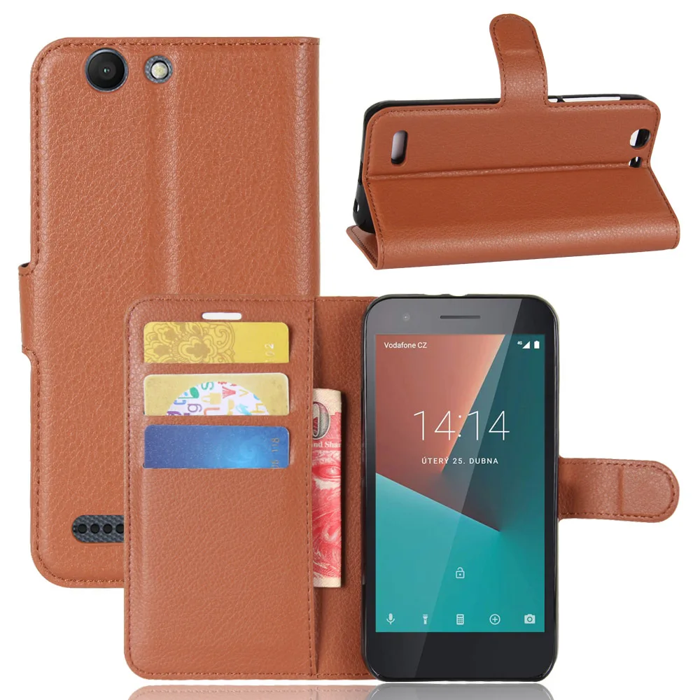 

100pcs/lot Free shipping Lychee Wallet Leather Case Stand With Card Holder For vodafone smart E8 N8 V8 prime 7 turbo 7