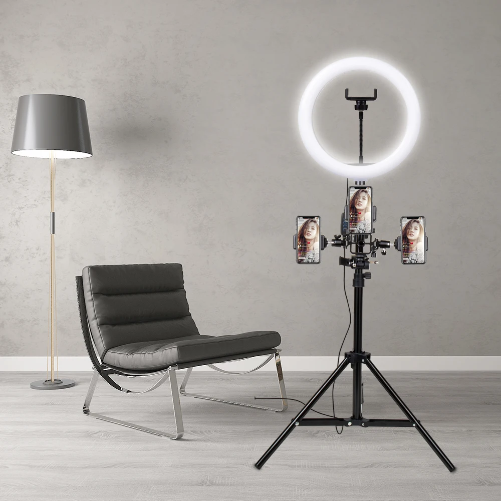 

Yizhestudio 10'' Dimmable ring Lamp with light stand Muti-funcation LED Selfie Ring Light Phone Photography Video Makeup Lamp